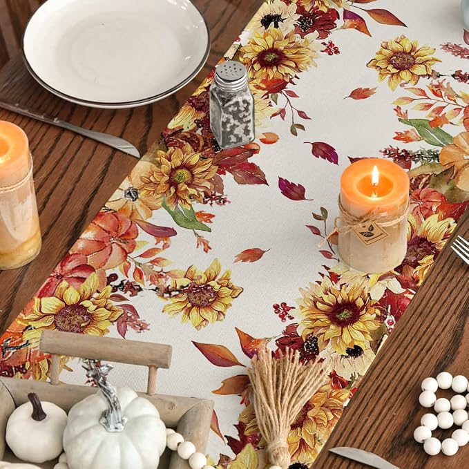 Artoid Mode 210 GSM Fall Table Runner 13x120 Inch Home Party Decor | Sunflower - Image 7