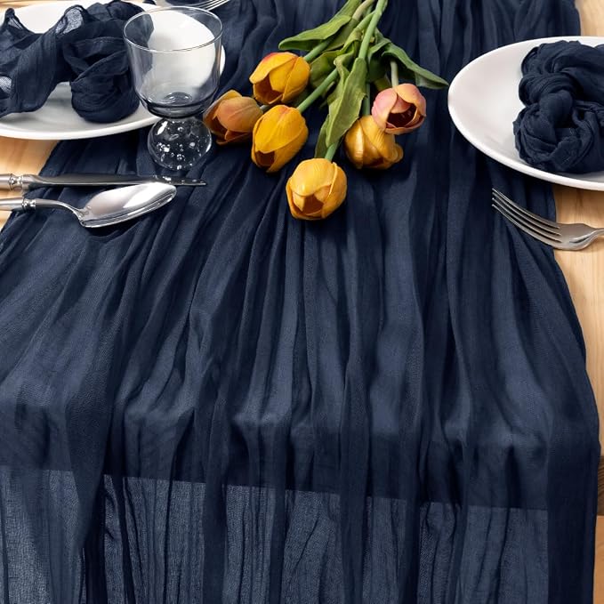 Navy Blue Cheesecloth Table Runner 10ft Boho Rustic Gauze Cheese Cloth | by MLMC