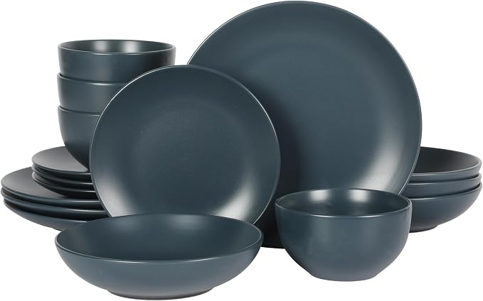 Gibson Home Queenslane 16-Piece Matte Blue Stoneware Dinnerware Set – Double by GibsonHomewares