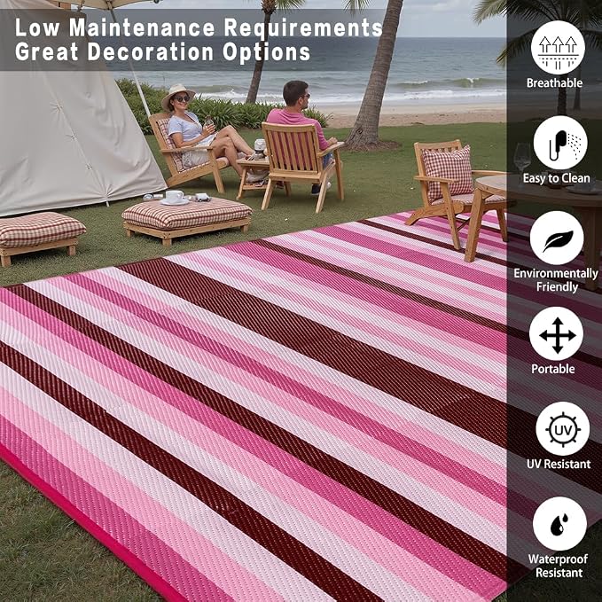HUGEAR Outdoor Waterproof Rug 8'x10' Plastic Straw Rugs Washable Reversible - Image 4