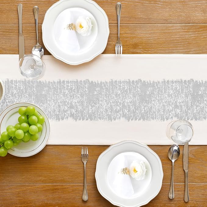Metallic Style Silver Table Runner, Table Runners 36 Inches Long | Cotton Linen - Image 4