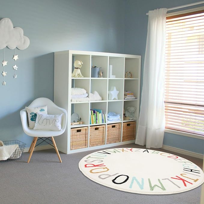 Topotdor Rainbow Round Kids Play Rug Alphabet Nursery Area Rug Extra Large Soft - Image 2