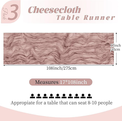 3 Pack Dusty Pink Cheesecloth Table Runner, 17 x 108 Inch, Gauze Cheese Cloth - Image 2