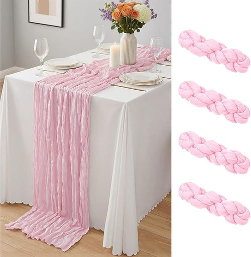 4 Pack Light Pink Cheesecloth Table Runner 10Ft, Boho Table Runners 21.5 x 120 by Yemosa