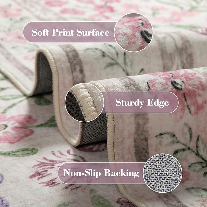 Wonnitar Purple Floral 8x10 Area Rugs, Washable Rug - Image 4