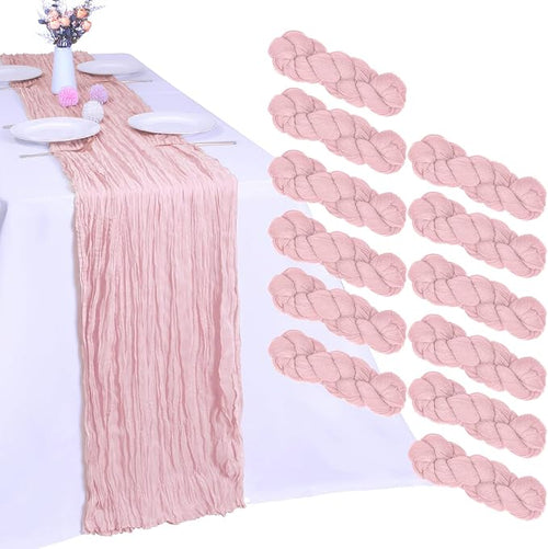 12 Pack Pink Cheesecloth Table Runner 35 x 120 Inch | Boho Gauze Fabric by RestfulGlow