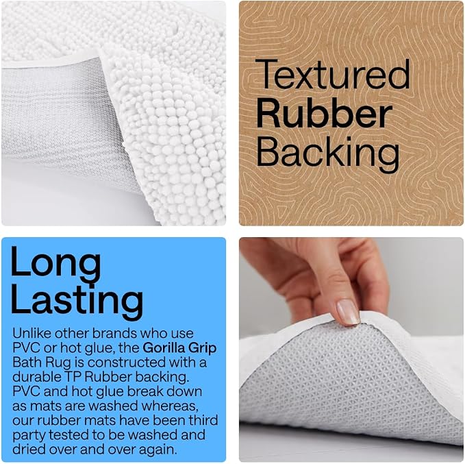GORILLA GRIP Bath Rug Mat 48x17, Thick Soft Absorbent Chenille, Quick Dry - Image 3