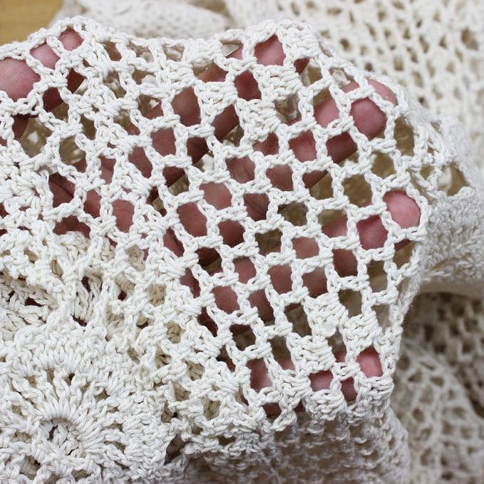Cotton Handmade Crochet Lace Oval Table Runner Beige 12x60 Inch - Image 4