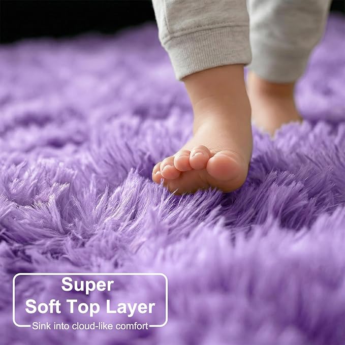 Amdrebio Purple Round Rugs 4Ft for Girls Bedroom Decor Aesthetic, Fluffy Fuzzy - Image 4