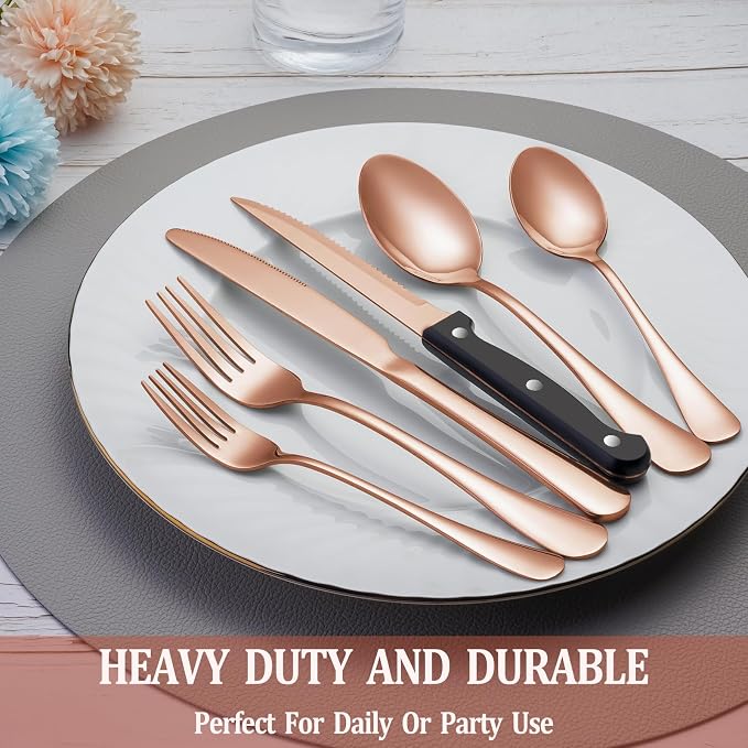 72 Pcs Rose Gold Silverware Set - Image 7