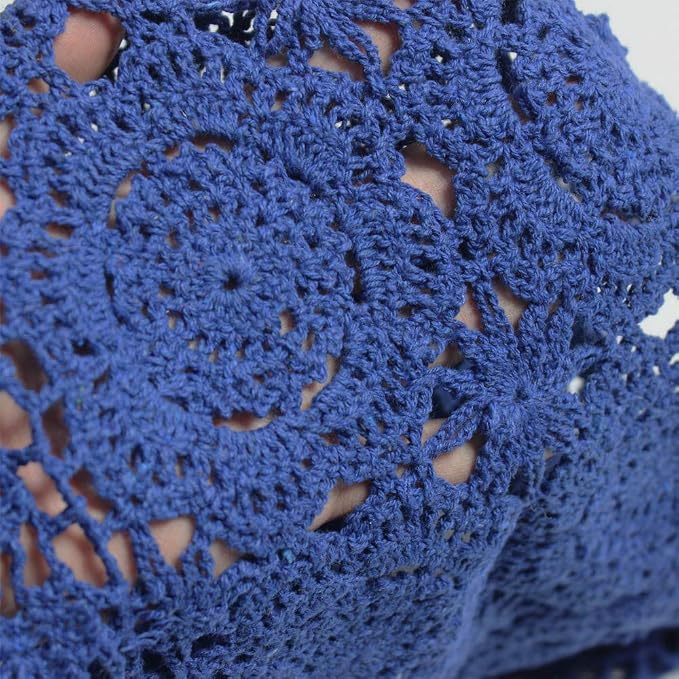 Cotton Handmade Crochet Lace Oval Table Runner Blue 12x48 Inch - Image 4
