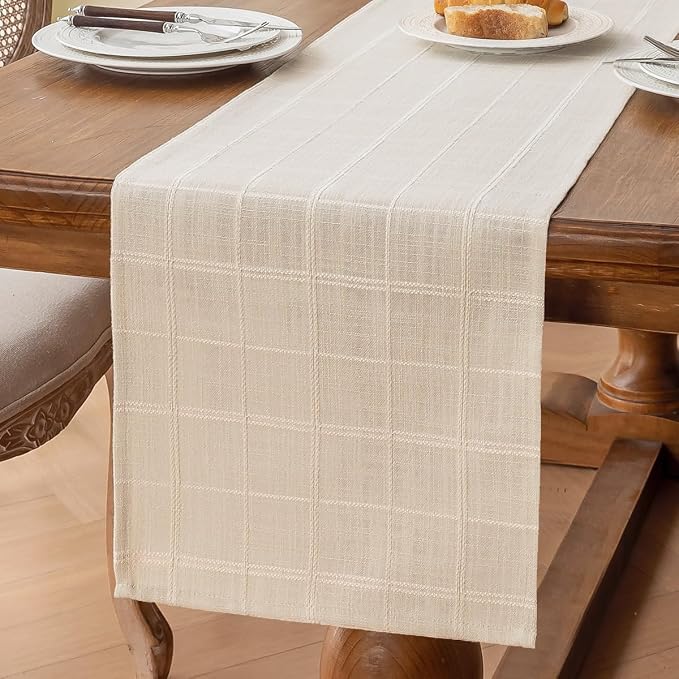Linen Textured Table Runner, Ivory Table Runners 60 Inches Long | Raised Grid - Image 6