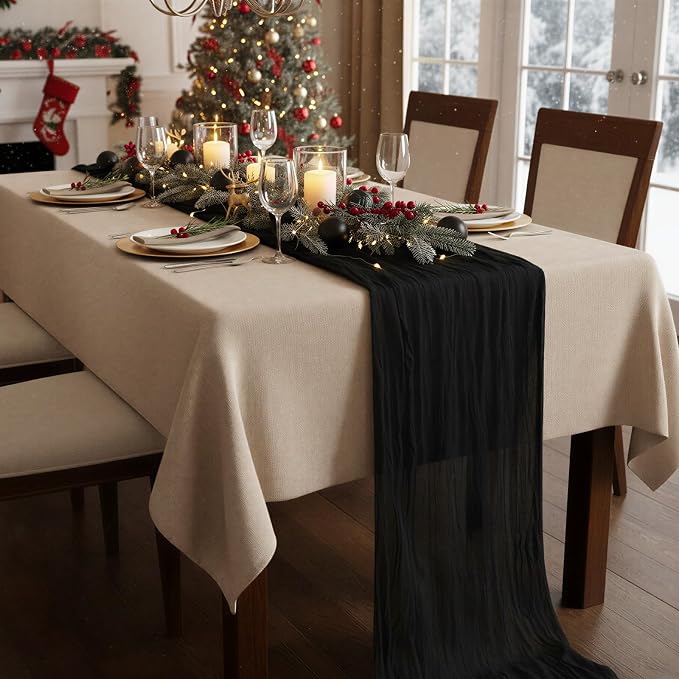 3 Pack Black Cheesecloth Table Runner 120 Inch Boho Wedding Decor | Cheesecloth - Image 8