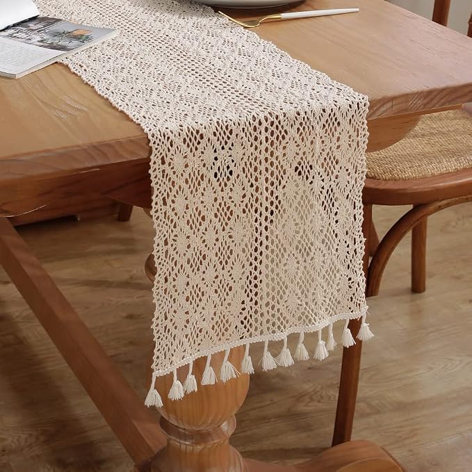meioro Mesh Woven Table Runners, 12x56 Inch Boho Cotton Table Runner by meioro