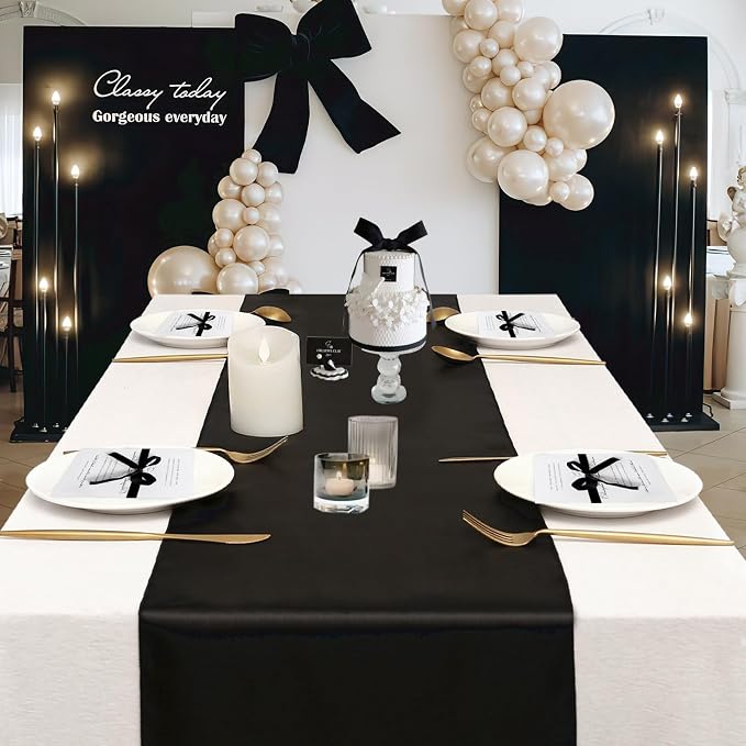 5 Pcs Black Satin Table Runners 12x108 inch Bright Satin Silk Fabric | Smooth - Image 7