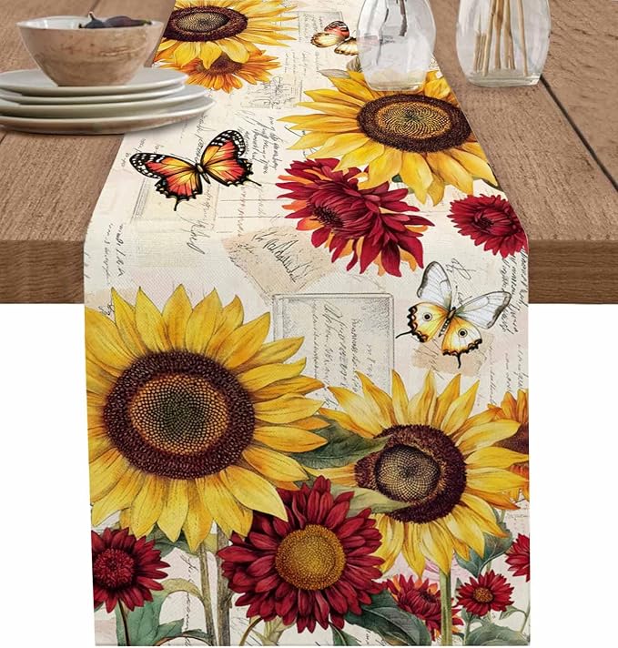Sunflower Farmhouse Table Runners 70 Inches Long, Spring Summer Retro Table by Unknown