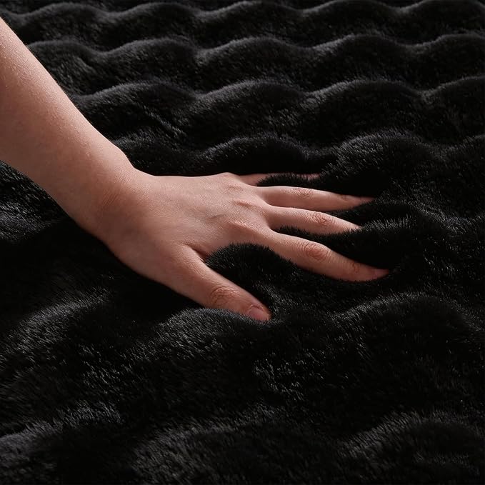 Black Rabbit Plush Rug 5'x7', Fluffy Shaggy Area Rug - Image 5