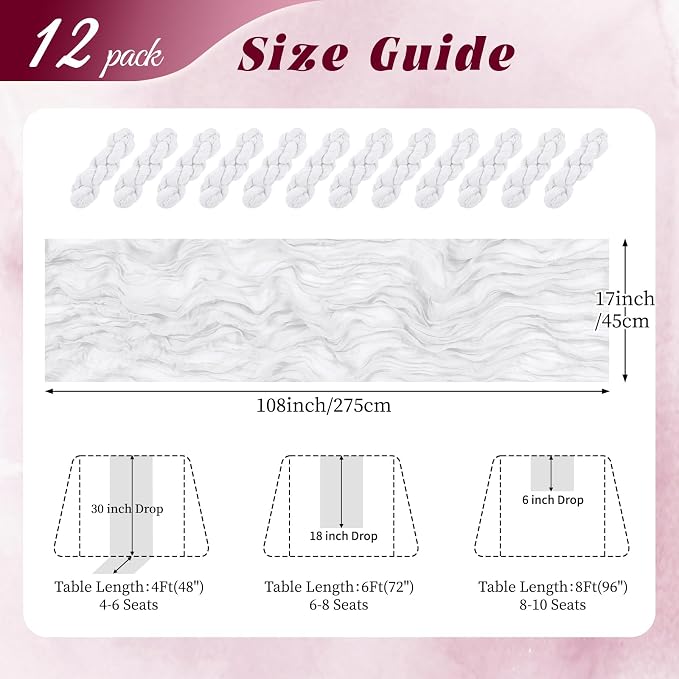 12 Pack White Cheesecloth Table Runner 17x108 Inch Semi Sheer Boho Gauze Cheese - Image 2