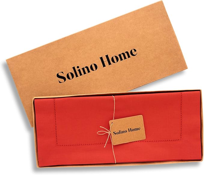 Solino Home Cotton Linen Dining Table Runner Poppy Red Woven, 14 x 60 in | - Image 5