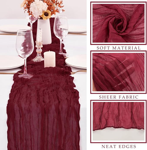 10FT Burgundy Cheesecloth Table Runner Gauze Fabric Boho Cheese Cloth Table - Image 2