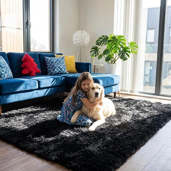 Mugorn 8x10 Area Rugs for Living Room, Large Fluffy Black Rugs for Bedroom - Image 2