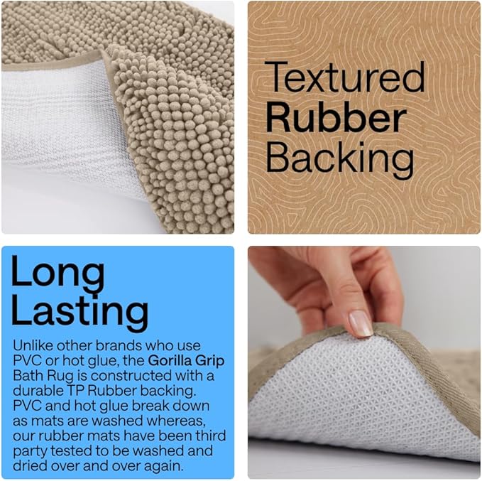 GORILLA GRIP Bath Rug Mat 48x17, Thick Absorbent Chenille, Quick Dry Microfiber - Image 3