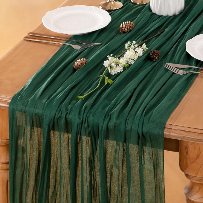 Emerald Green Cheesecloth Table Runner 120 Inches 10 Ft Gauze Table Runner | - Image 5