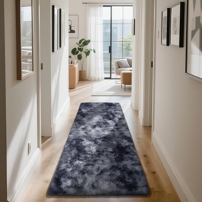 Soft Runner Rugs for Bedroom, Mottling Dark Grey 2x8 Runners for Hallways by Yongyangjuxi