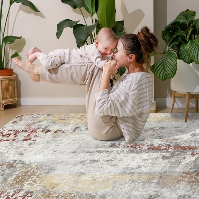 Toneed Abstract Area Rug Modern Washable Rug Soft Non Slip Rug Low Pile - Image 5