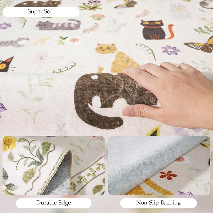 Washable 2x10 Hallway Runner Rug: Non Slip Soft Long Low Pile Animal Cat Print - Image 3