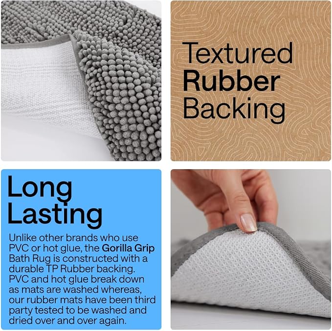 GORILLA GRIP Plush Absorbent Shaggy Chenille Bath Rug Mat - Image 4