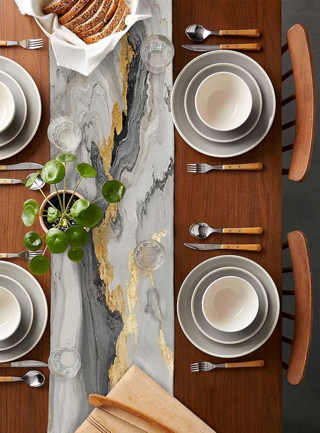 Grey Ombre Marble Table Runners 120 Inches Long, Abstract Art Kitchen Dining - Image 5