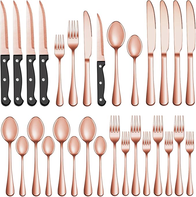 36 Pcs Rose Gold Silverware Set by MUTNITT