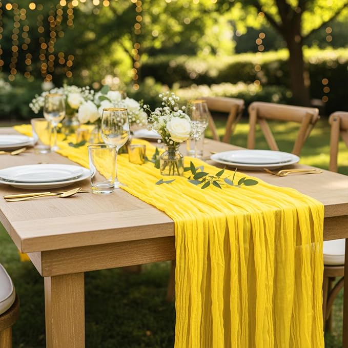 8 Pack Yellow Cheesecloth Table Runner 120 Inch Boho Wedding Decor | - Image 7