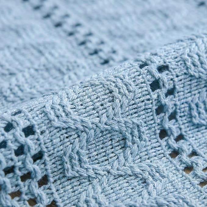 Artoid Mode Sky Blue Woven Farmhouse Hollow Table Runner 12x108 Inch | Holiday - Image 7