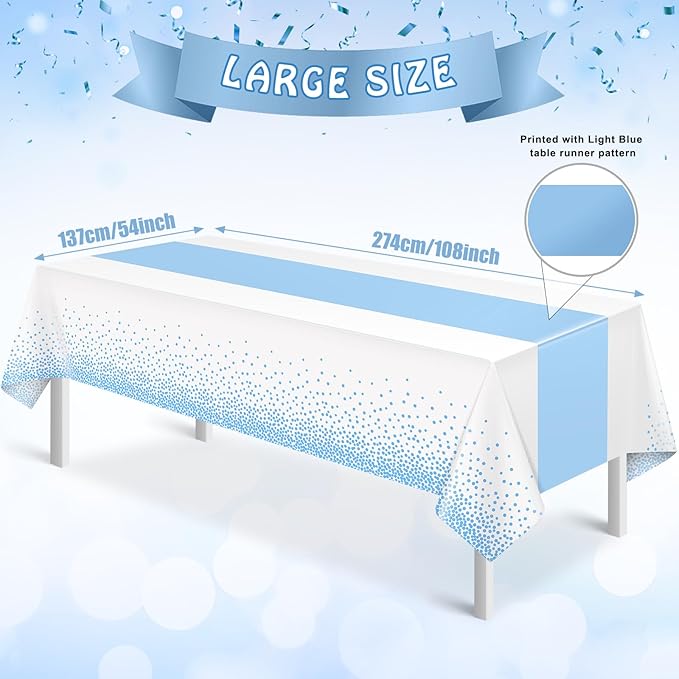 12Pcs White Light Blue Tablecloth Party Decorations, Plastic White Table Cloth - Image 3