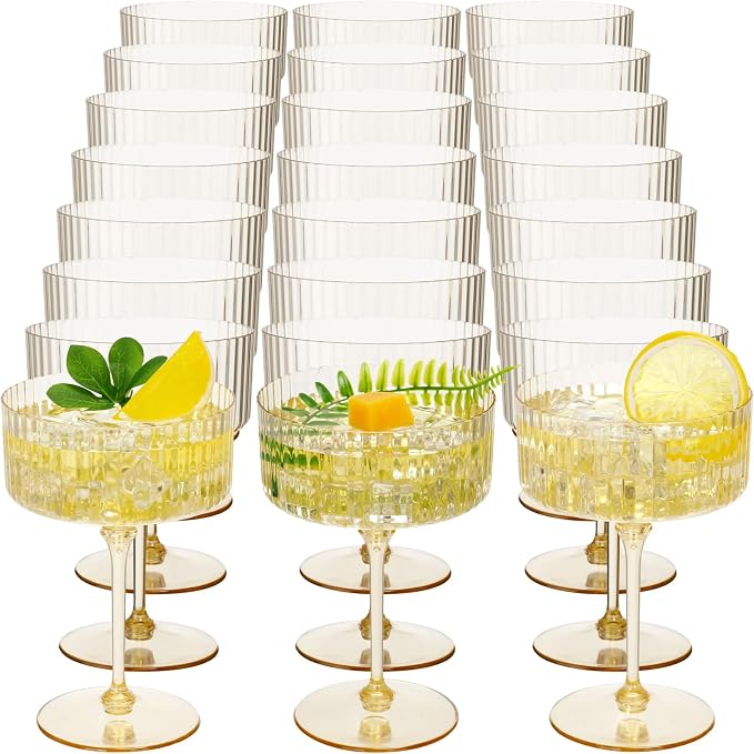 Jingmore 24 Pcs Ribbed Martini Glasses 10 oz Disposable Plastic Vintage Ribbed by Jingmore