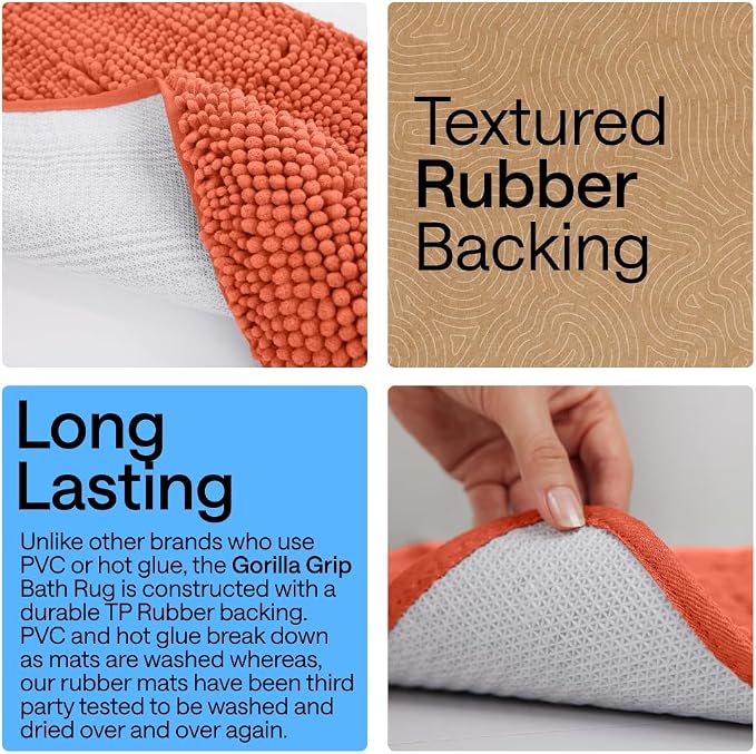 GORILLA GRIP Bath Rug Mat 60x24, Thick Soft Absorbent Chenille, Quick Dry - Image 3