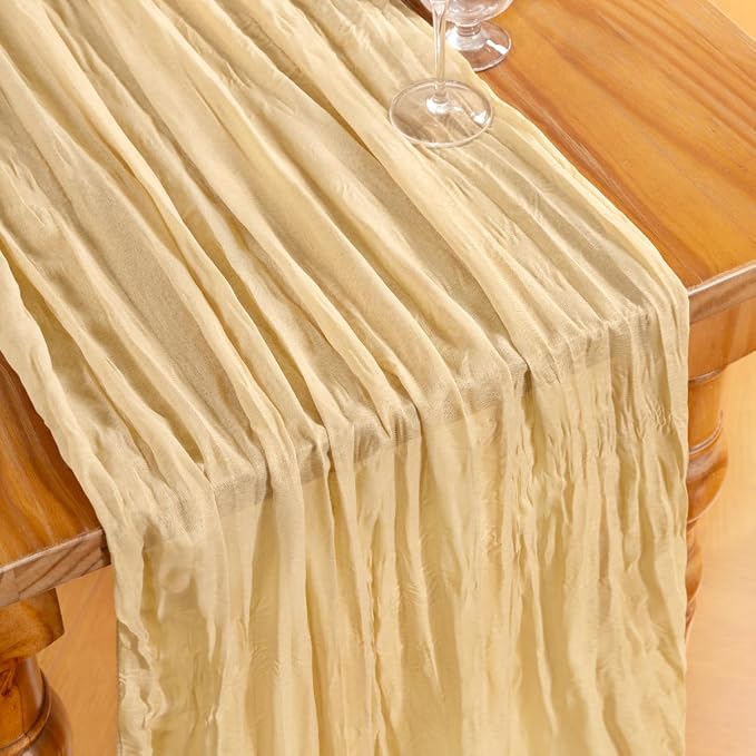 DeZerlor Champagne Cheesecloth Table Runner 1 Pack Summer Boho Runner | - Image 4