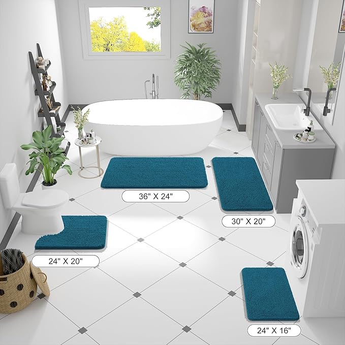 OLANLY Bathroom Runner Rugs 44x24, Soft Absorbent Chenille Bath Rugs, Rubber - Image 2