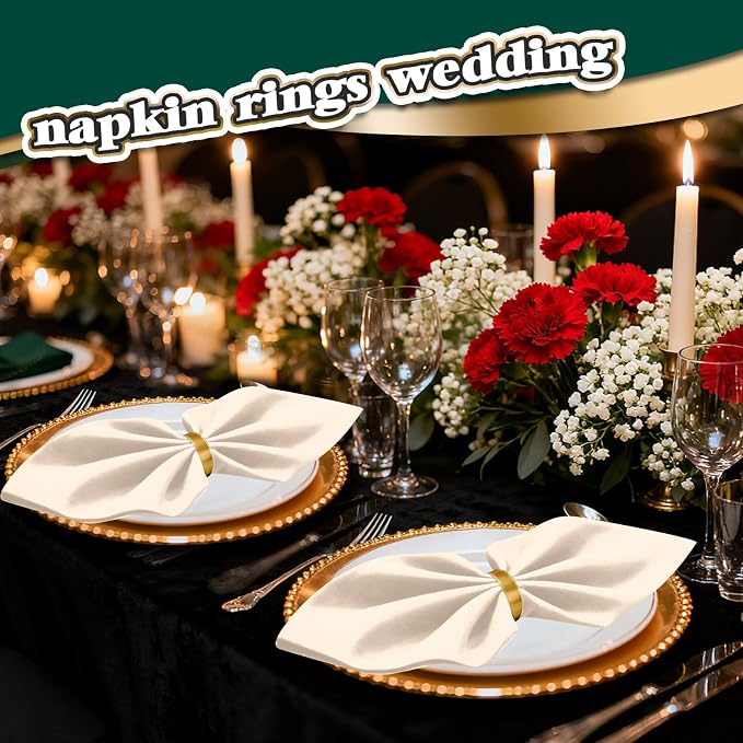 100 Pcs Gold Napkin Rings Bulk, Exquisite Round Napkin Ring Buckles, Suitable - Image 2