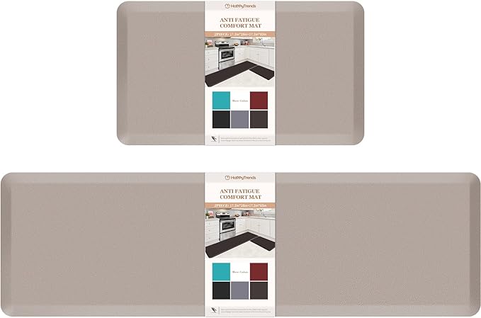 HappyTrends Kitchen Mat, 17.3"x28"+17.3"x60" Khaki, Cushioned Comfort by HappyTrends