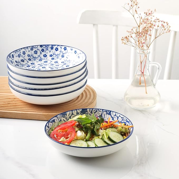 Selamica Porcelain Salad Pasta Bowls, Serving bowls, Microwave & Dishwasher Safe - Image 6