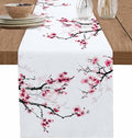 Pink Cherry Flowers Short Table Runners 36 Inches, Cotton Linen Fabric Table by Edwiinsa