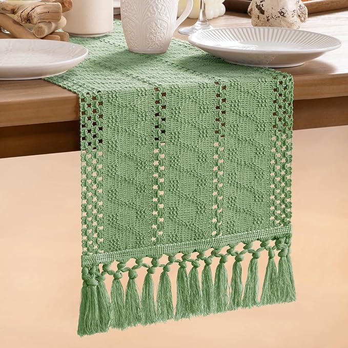 MLMW Boho Sage Green Table Runner 36 inches Short Coffee Spring Easter Table - Image 5