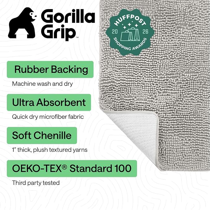 GORILLA GRIP Bath Rug Mat 60x24, Soft Absorbent Chenille, Quick Dry Microfiber - Image 2