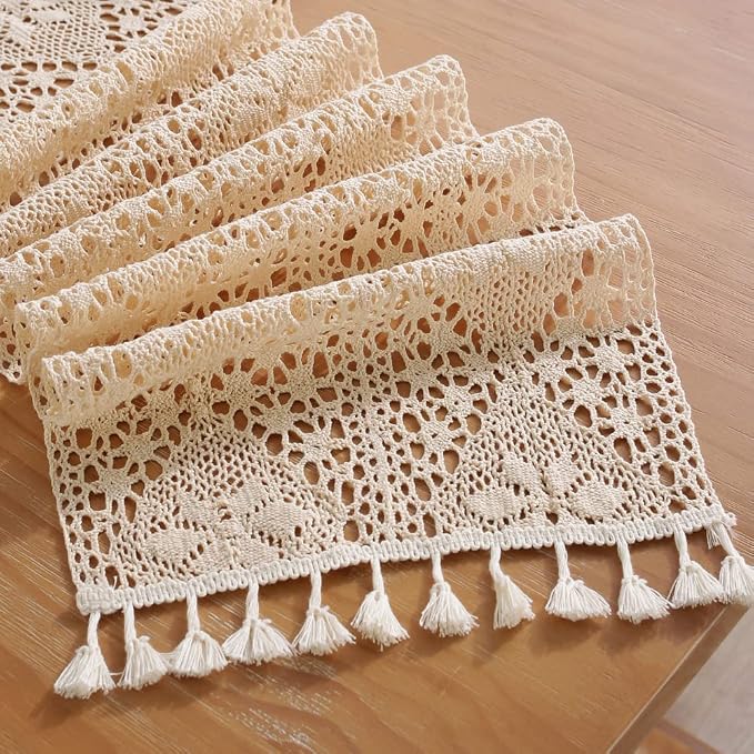 meioro Crochet Lace Table Runner, 12x90 Inch Boho Cotton Table Runners - Image 4