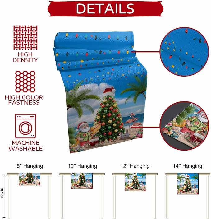 Coastal Christmas Table Runner 90 Inches Long, Xmas Tree Santa Beach Table - Image 7