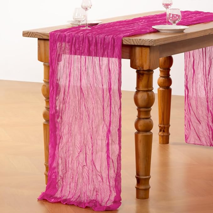 DeZerlor Hot Pink Cheesecloth Table Runners 6 Pack Summer Boho Runners | - Image 4
