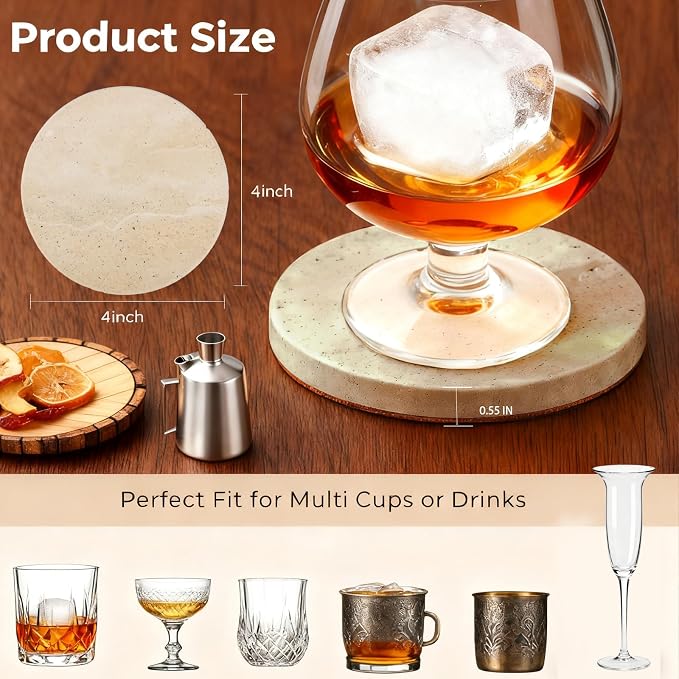 Travertine Stone Coasters Set, Durable Desk Coasters - Image 3